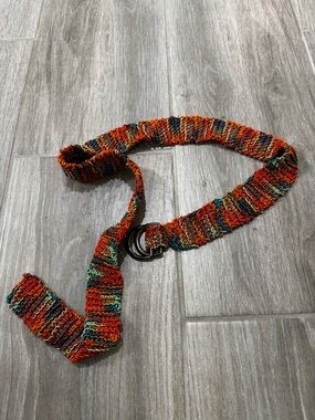 Colorful Multicolor Knit Waist Belt with Double Ring Buckle